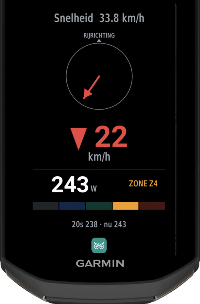 Sapere Strada field on a Garmin Edge 1050, showing live wind